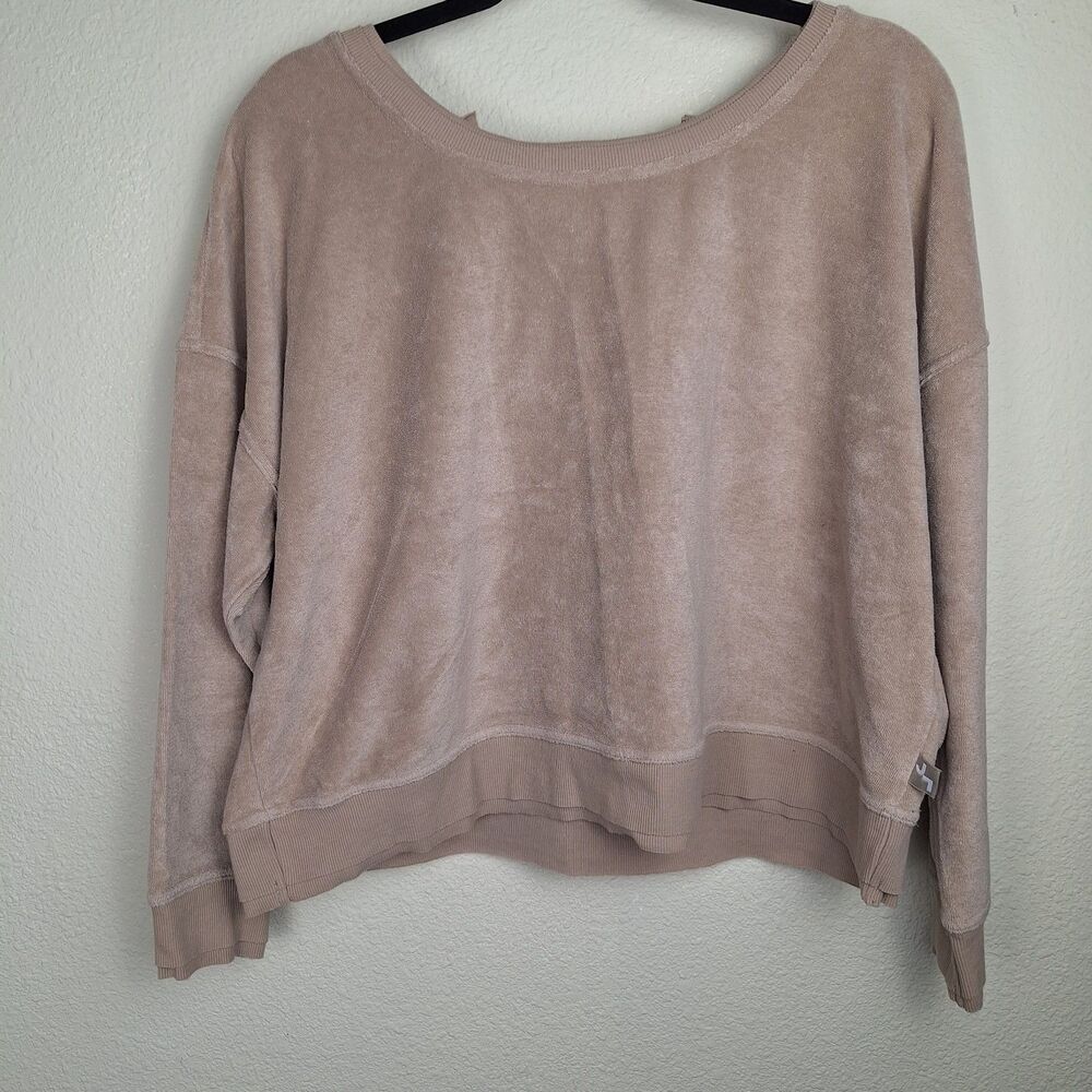 Joy Lab Terry Cloth Sweatshirt Taupe M Faux Wrap Open Back Slouch Lounge Ballet